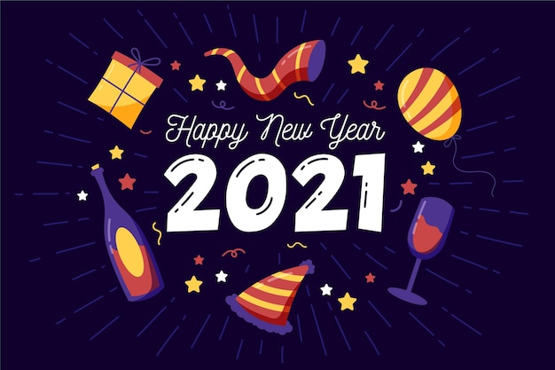 免费矢量手绘新2021年的背景