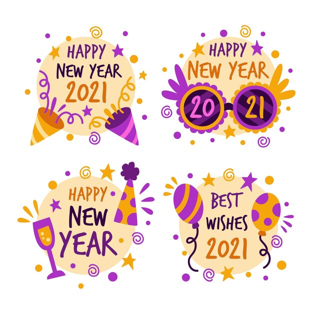 Hand drawn new year 2021 badge collection