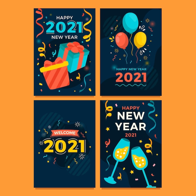 Hand drawn new year 2021 cards