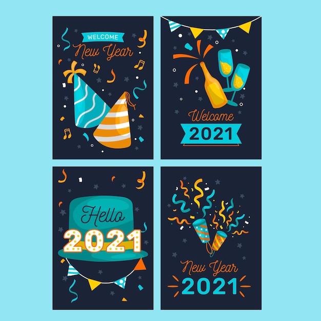 Hand drawn new year 2021 cards