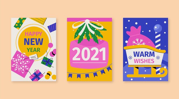 Hand drawn new year 2021 cards