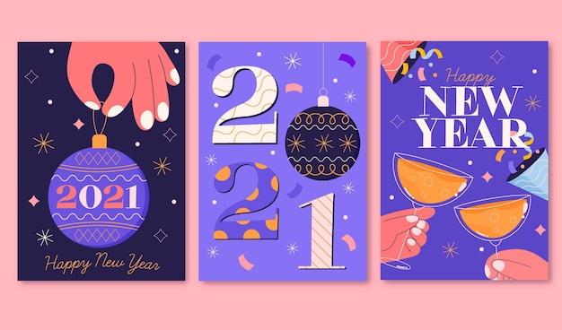 Free vector hand drawn new year 2021 cards