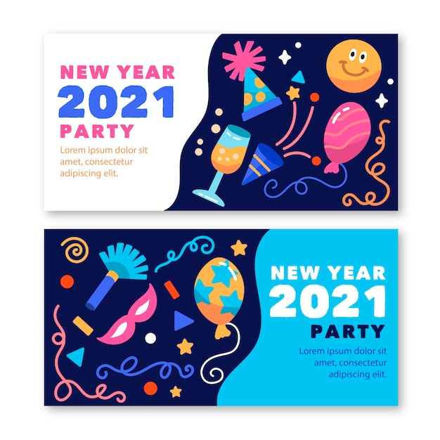 Hand drawn new year 2021 party banners