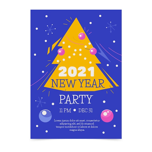 Hand drawn new year 2021 party poster template