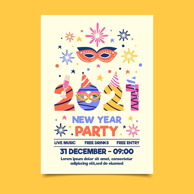 Hand drawn new year 2021 party poster template