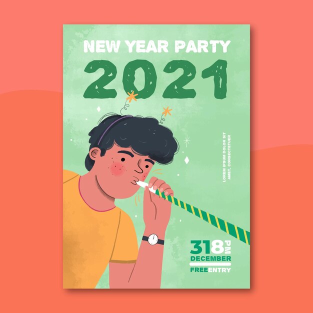 手描きの新年2021年パーティーポスターテンプレート