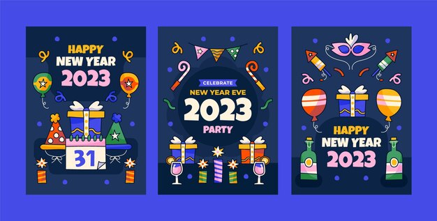 Free vector hand drawn new year 2023 cards collection