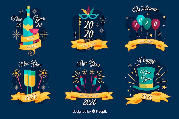 Free vector hand drawn new year badge collection