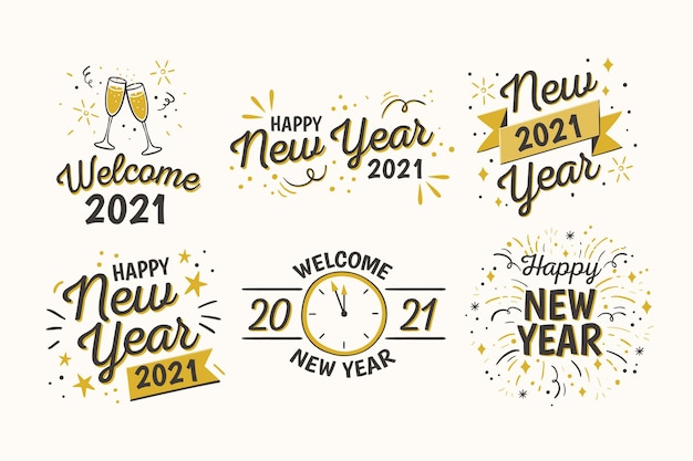 Hand drawn new year badge collection