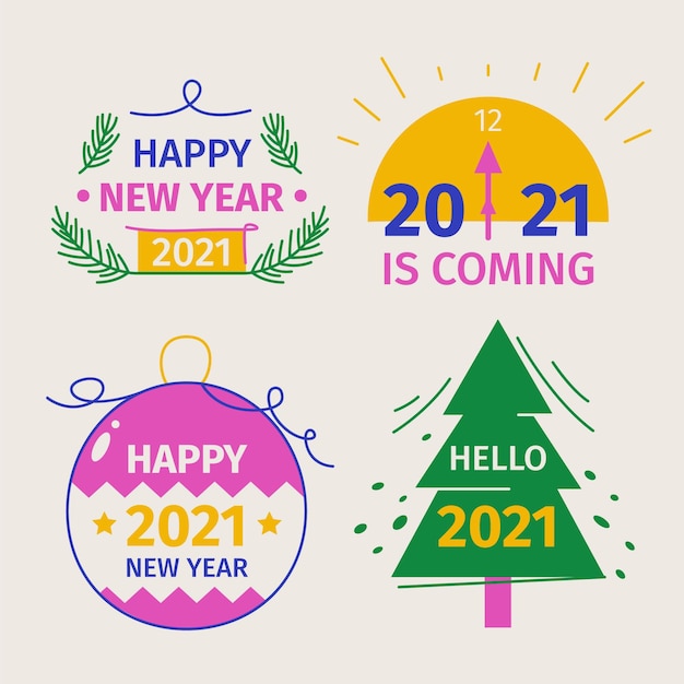 Free vector hand drawn new year badge collection