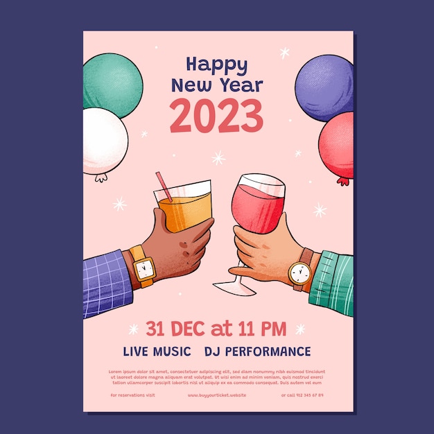 Hand drawn new year eve's vertical poster template