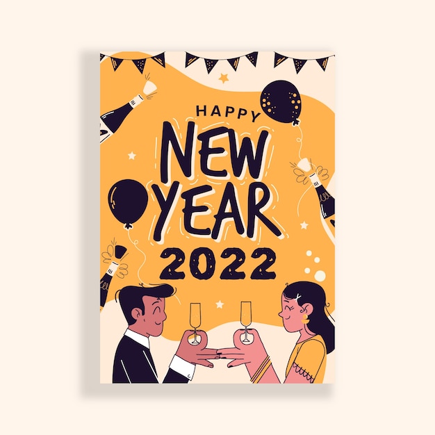Free vector hand drawn new year greeting card template