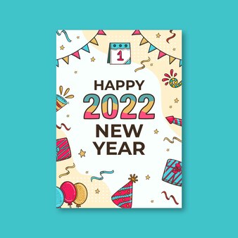 Hand drawn new year greeting card template Free Vector