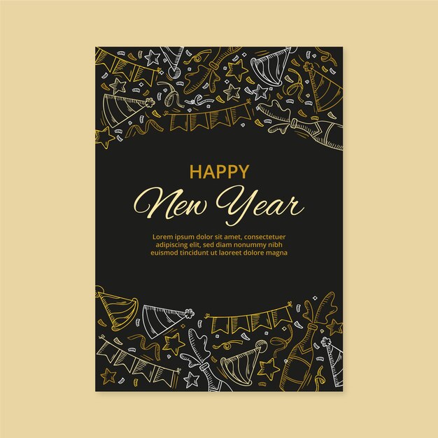 Hand drawn new year greeting card template