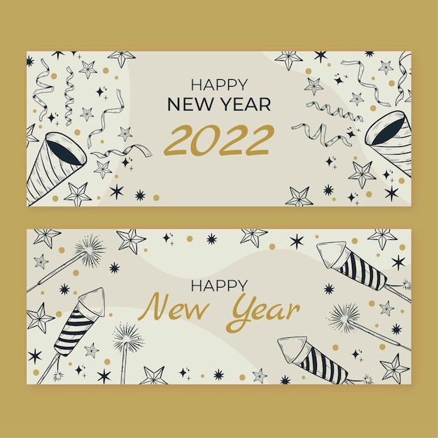 Free vector hand drawn new year horizontal banners set