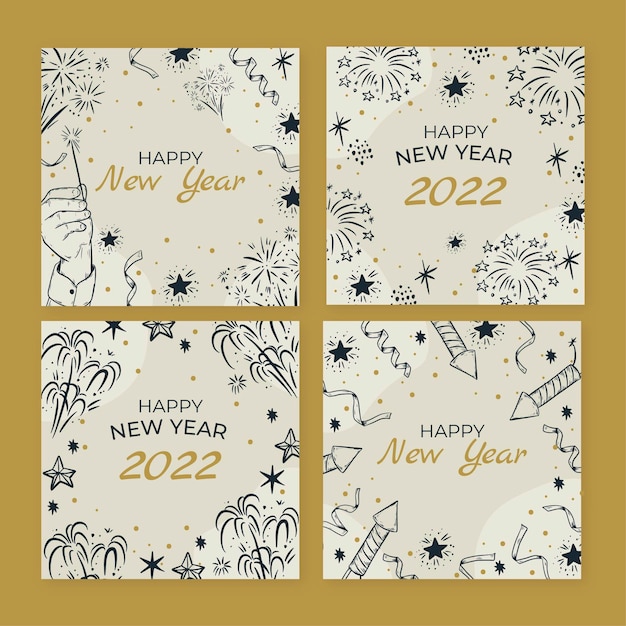 Free vector hand drawn new year instagram posts collection