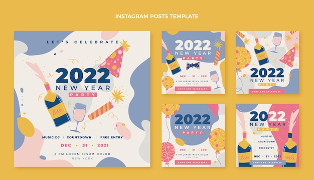 Hand drawn new year instagram posts collection