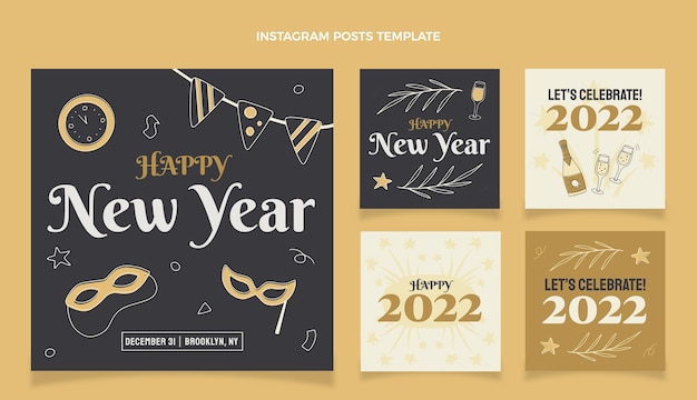 Hand drawn new year instagram posts collection