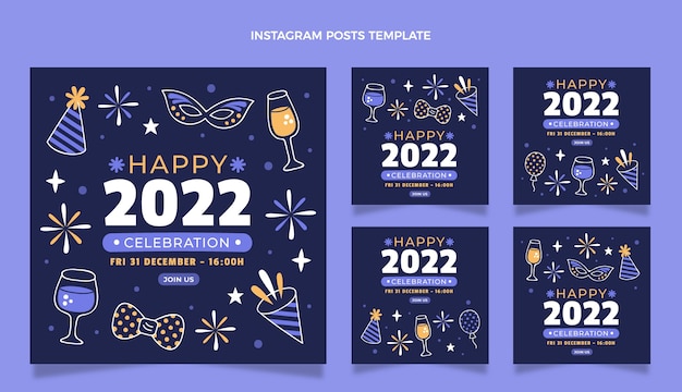 Hand drawn new year instagram posts collection