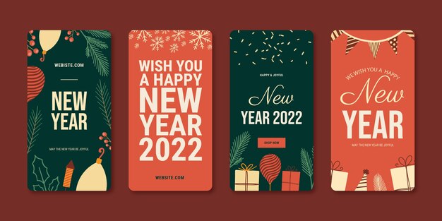 Hand drawn new year instagram stories collection