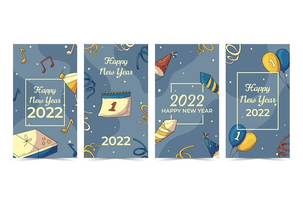 Free vector hand drawn new year instagram stories collection