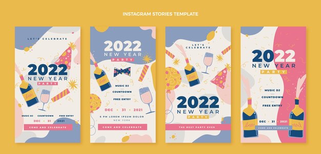 Hand drawn new year instagram stories collection