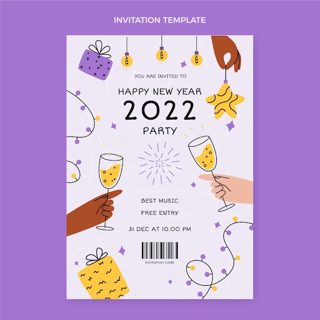 Free vector hand drawn new year invitation template