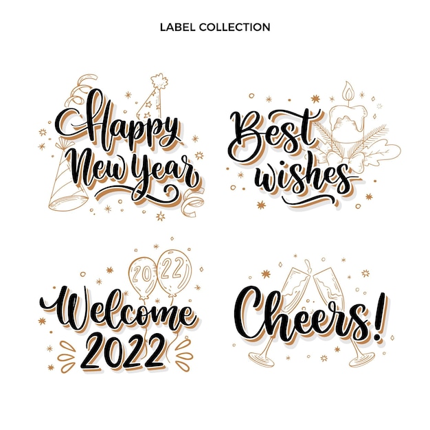 Hand drawn new year labels collection