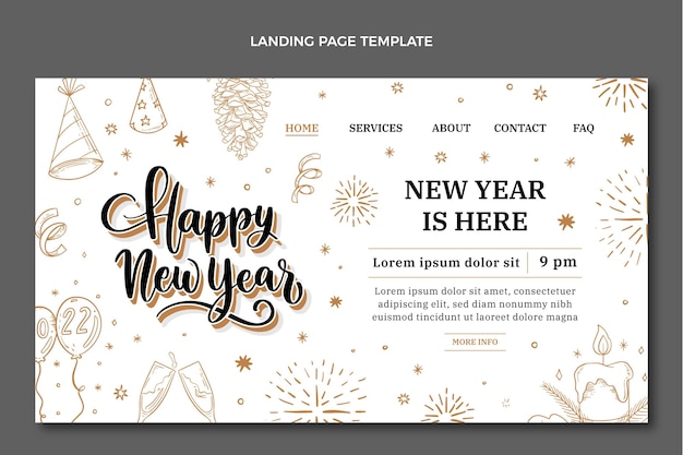 手描きの新年のランディングページテンプレート