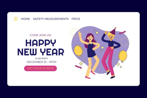 Hand drawn new year landing page template