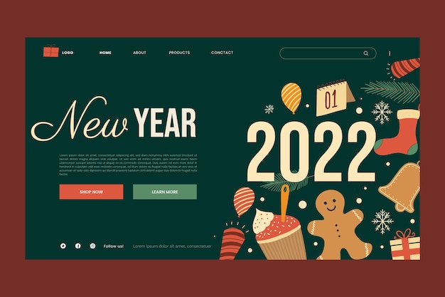 Hand drawn new year landing page template