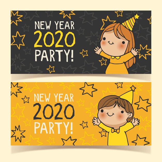 Hand-drawn new year party banners