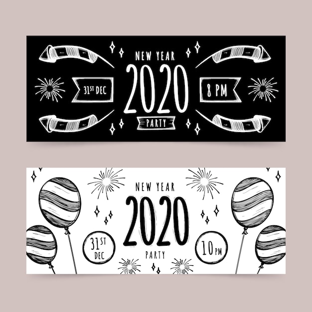 Hand-drawn new year party banners