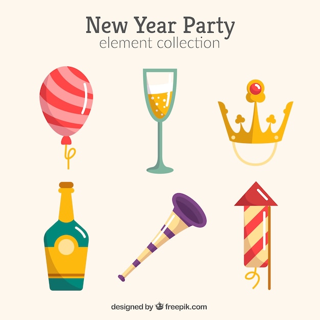 Free vector hand drawn new year party element collection