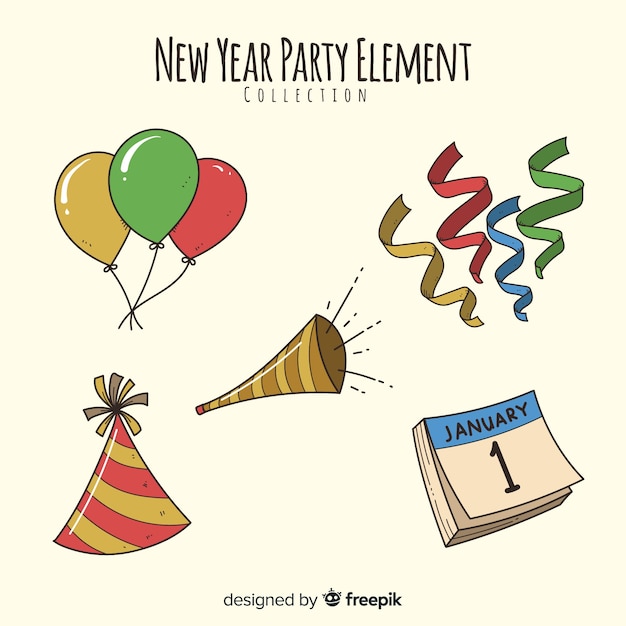 Hand drawn new year party element collection