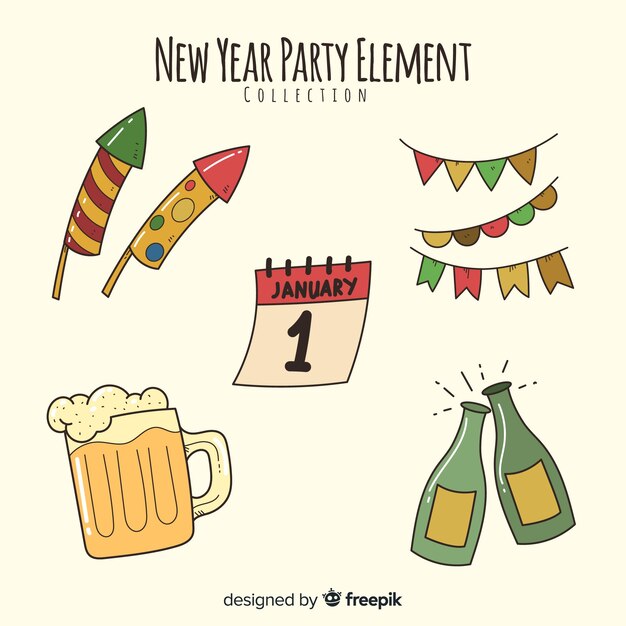 Hand drawn new year party element collection