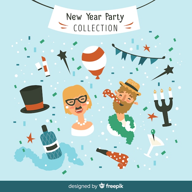 Hand drawn new year party element collection