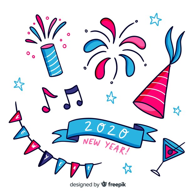 Free Vector hand drawn new year party element collection