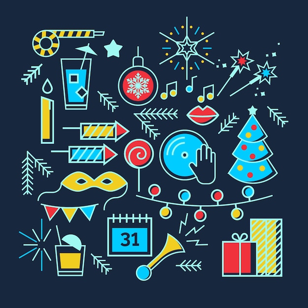 Free vector hand drawn new year party element collection