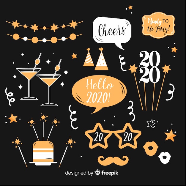 Hand drawn new year party element collection