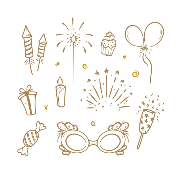 Hand drawn new year party element collection