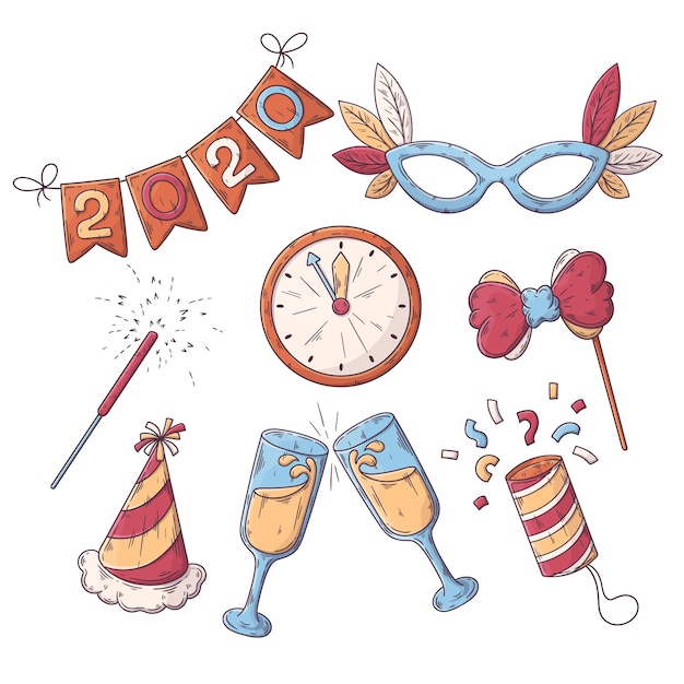 Free vector hand drawn new year party element collection