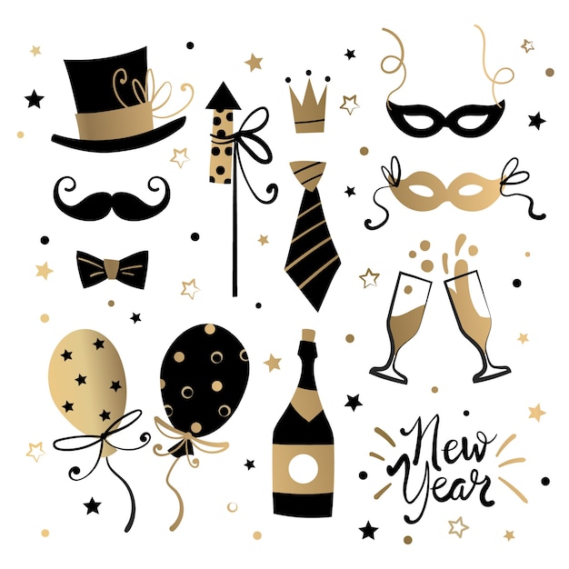 Hand drawn new year party element collection