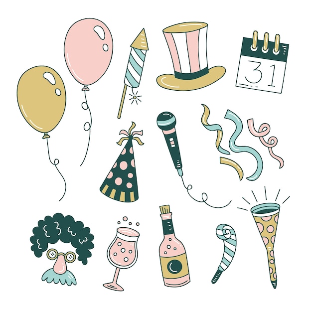 Hand drawn new year party element collection