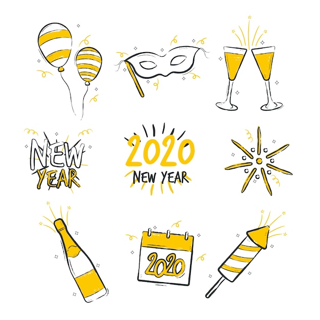 Hand drawn new year party element collection