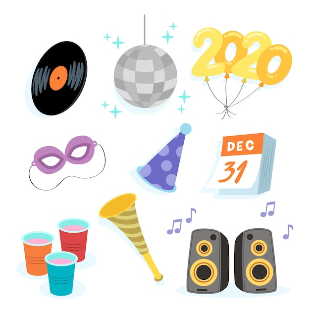 Free vector hand drawn new year party element collection