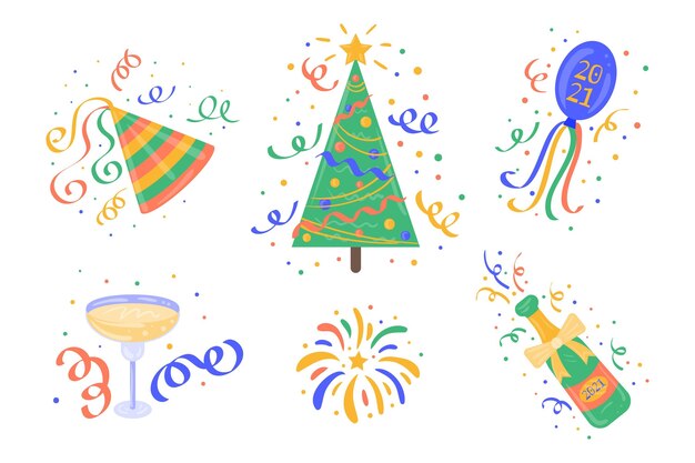 Hand drawn new year party element collection