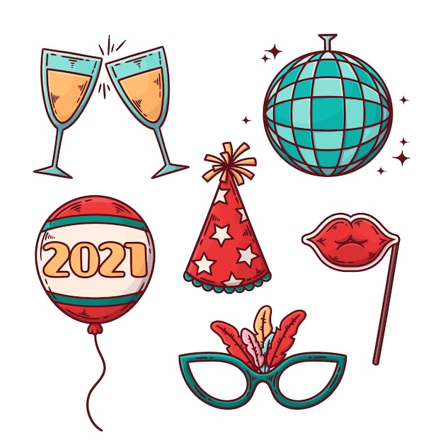 Free vector hand drawn new year party element collection