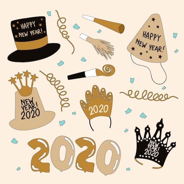Free vector hand drawn new year party element pack
