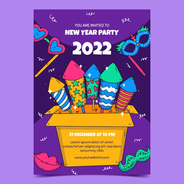 hand drawn new year party flyer template
